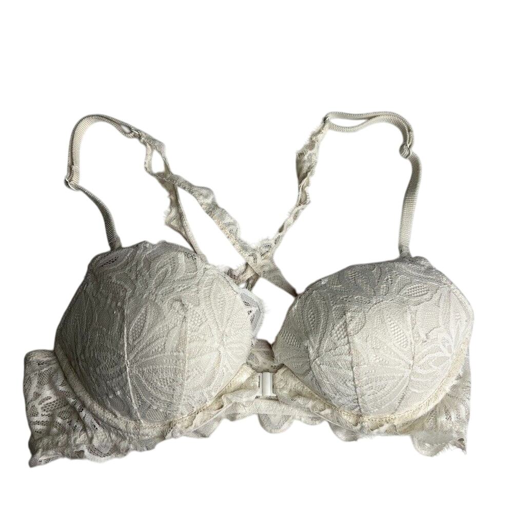 Victoria's Secret PINK Women's Bra 32C White Lace Push-Up Crossback Sexy